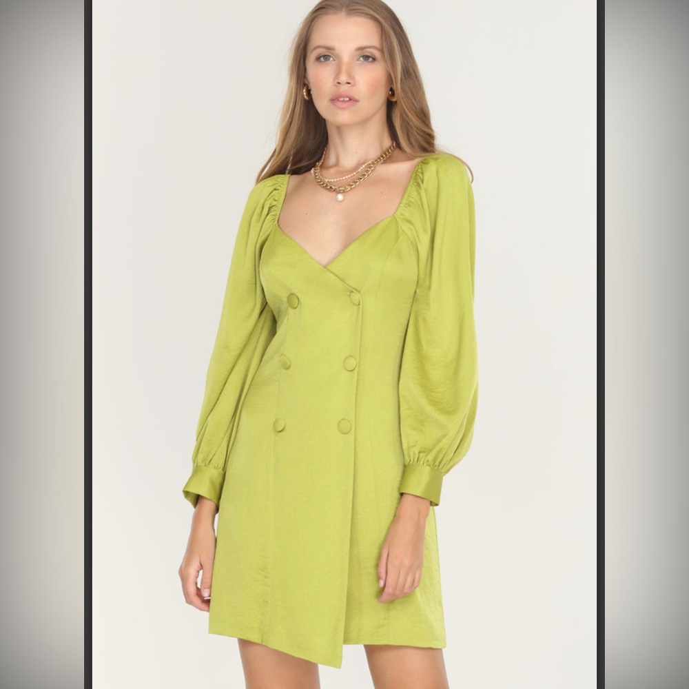 Adelyn Rae Samantha Asymmetrical Tailored Agave Green Long Sleeve Dress